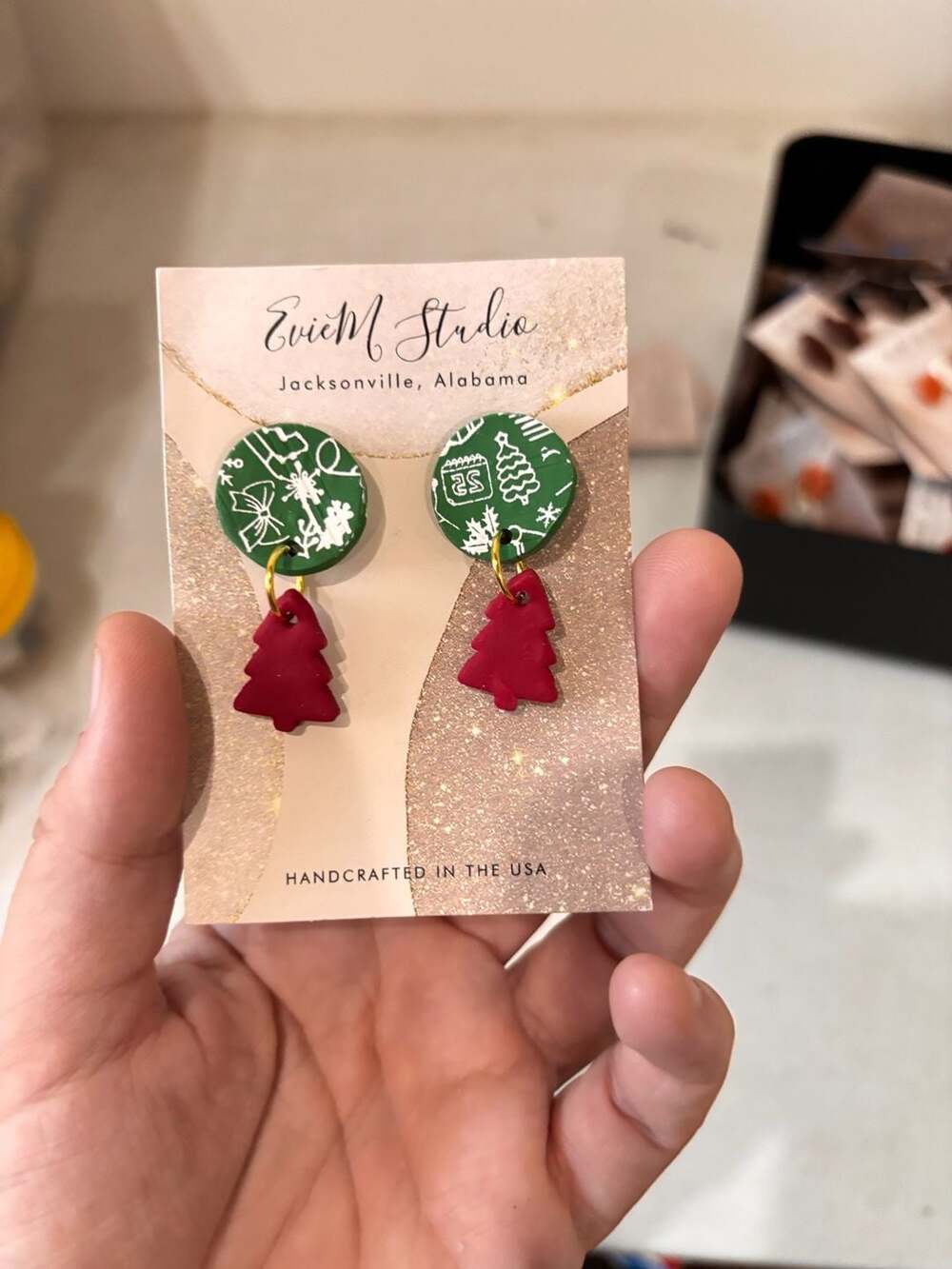 Evie M Studio Christmas Tree Polymer Clay Dangle Earrings